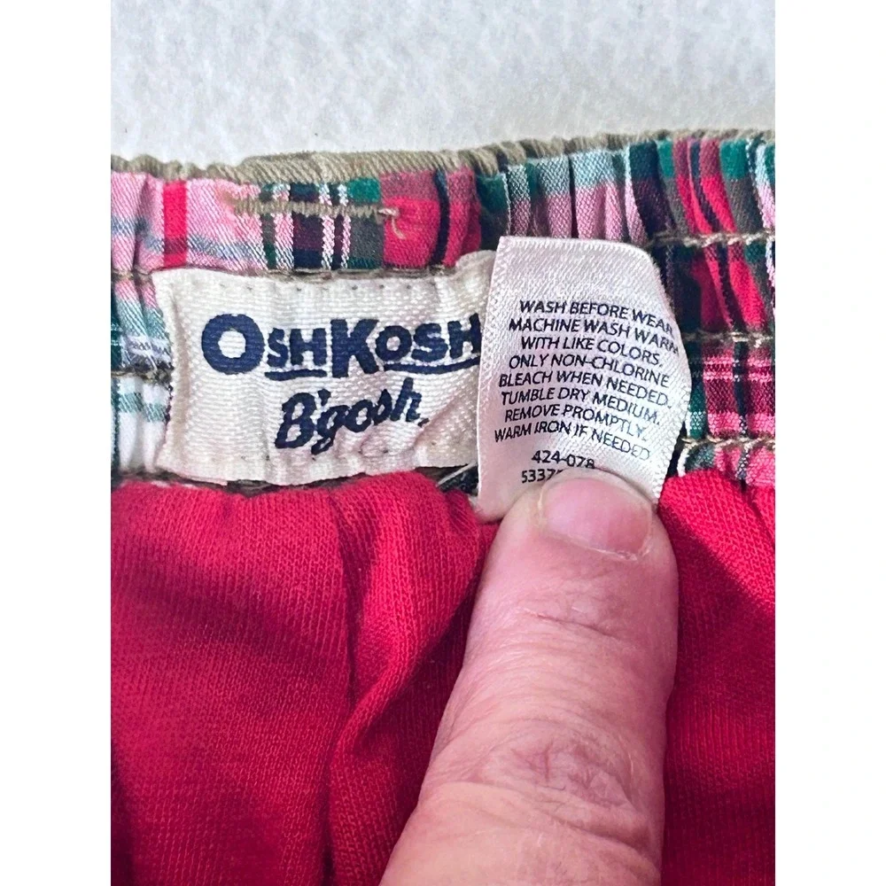 OshKosh Bgosh Baby Boy 6M Plaid Bodysuit and Khaki Cargo Pants Outfit Set Rd Grn
